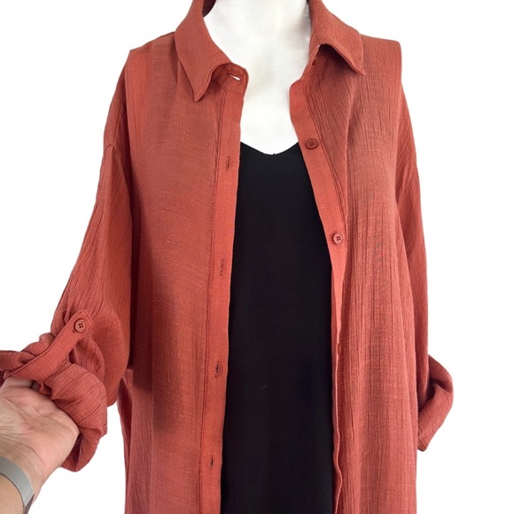 Bluivy Shirt Dress Flowy Coverup, Burnt 🍊, Size S/M - Picture 13 of 14